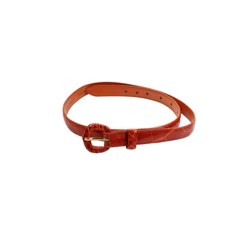 Lana Marks Womens Skinny Width Genuine Alligator Skin Buckle Belt Orange Small